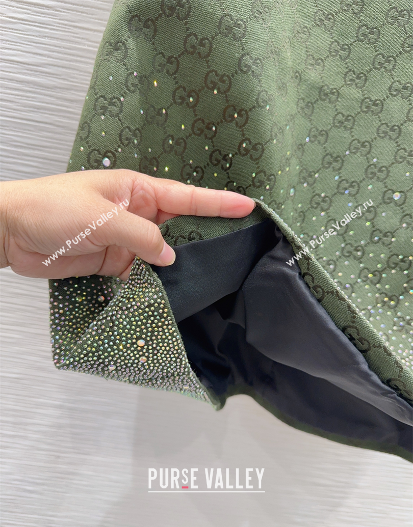 Gucci GG and Cotton Padded Dress with Strass Green 2025 1015 (QI-251015110)