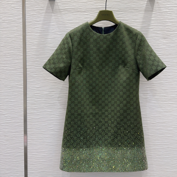 Gucci GG and Cotton Padded Dress with Strass Green 2025 1015 (QI-251015110)