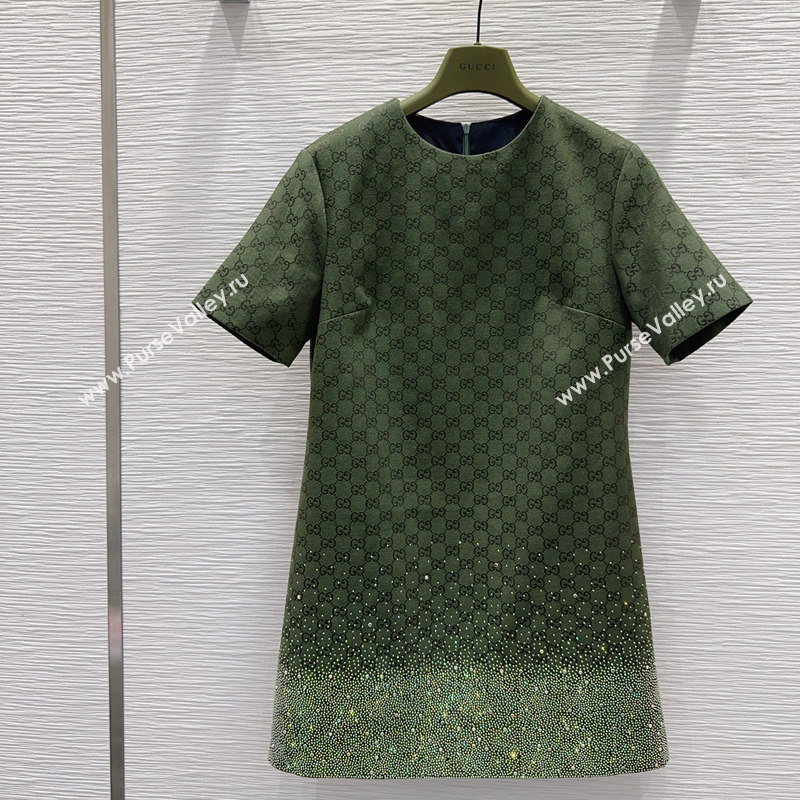 Gucci GG and Cotton Padded Dress with Strass Green 2025 1015 (QI-251015110)