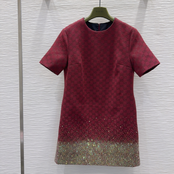 Gucci GG and Cotton Padded Dress with Strass Red 2025 1015 (QI-251015111)