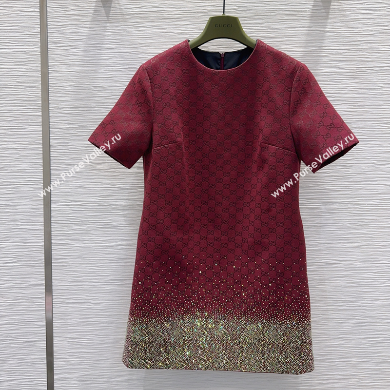 Gucci GG and Cotton Padded Dress with Strass Red 2025 1015 (QI-251015111)