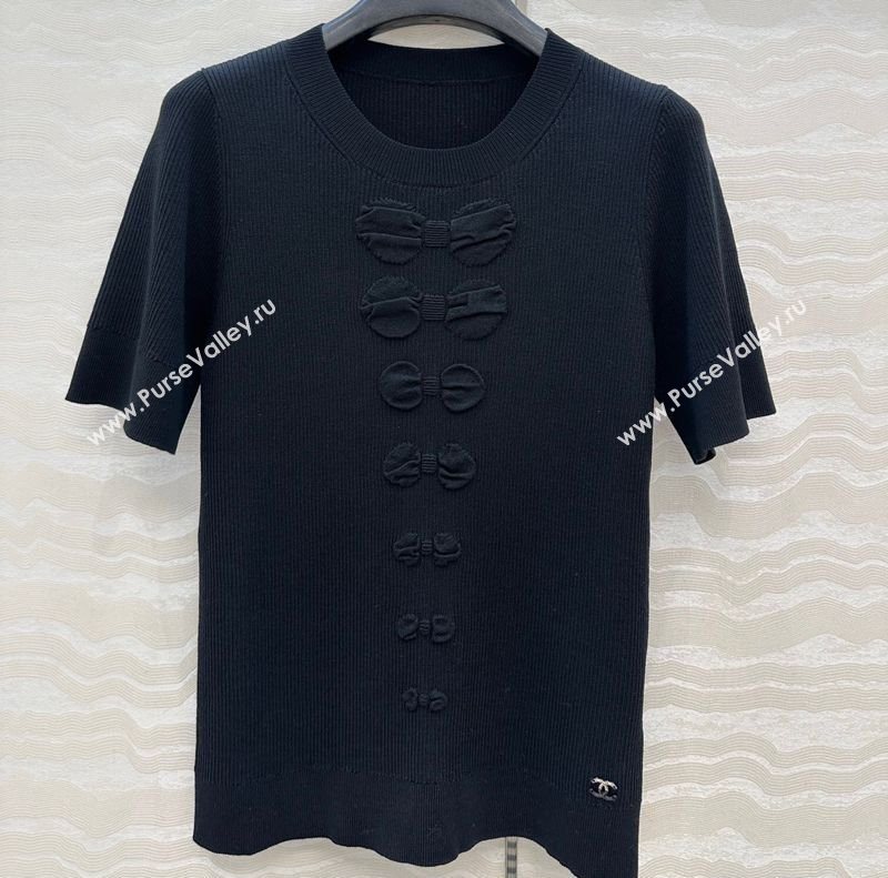 Chanel Cotton Knit Shirt with Bow Black 2025 CH101510 (QI-251015085)