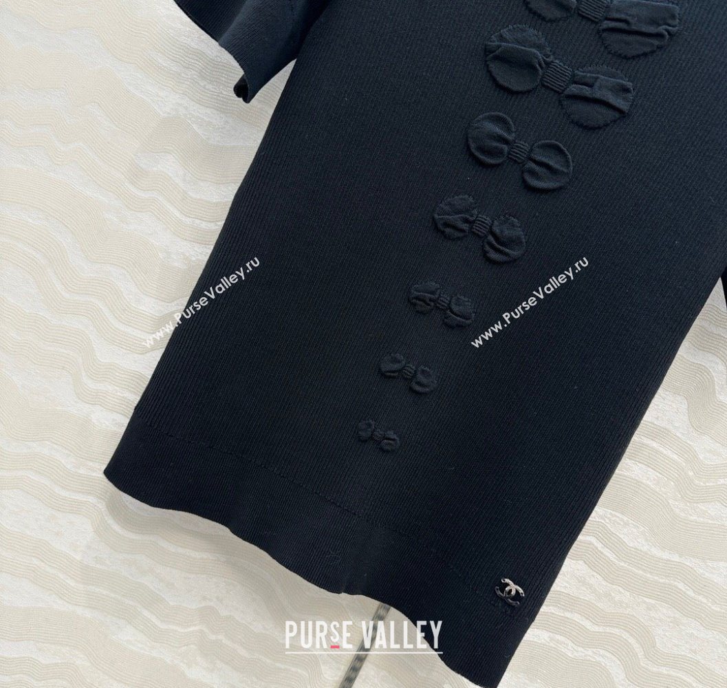 Chanel Cotton Knit Shirt with Bow Black 2025 CH101510 (QI-251015085)