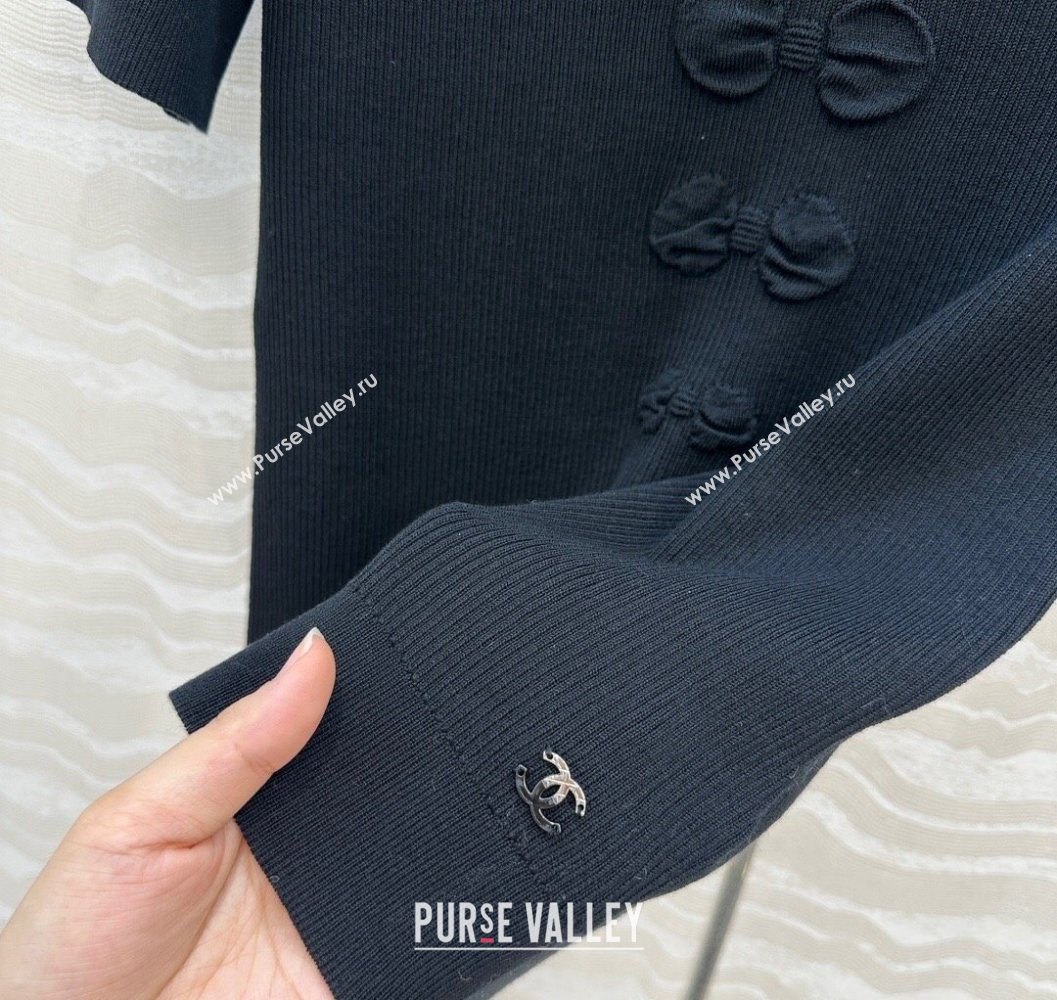 Chanel Cotton Knit Shirt with Bow Black 2025 CH101510 (QI-251015085)