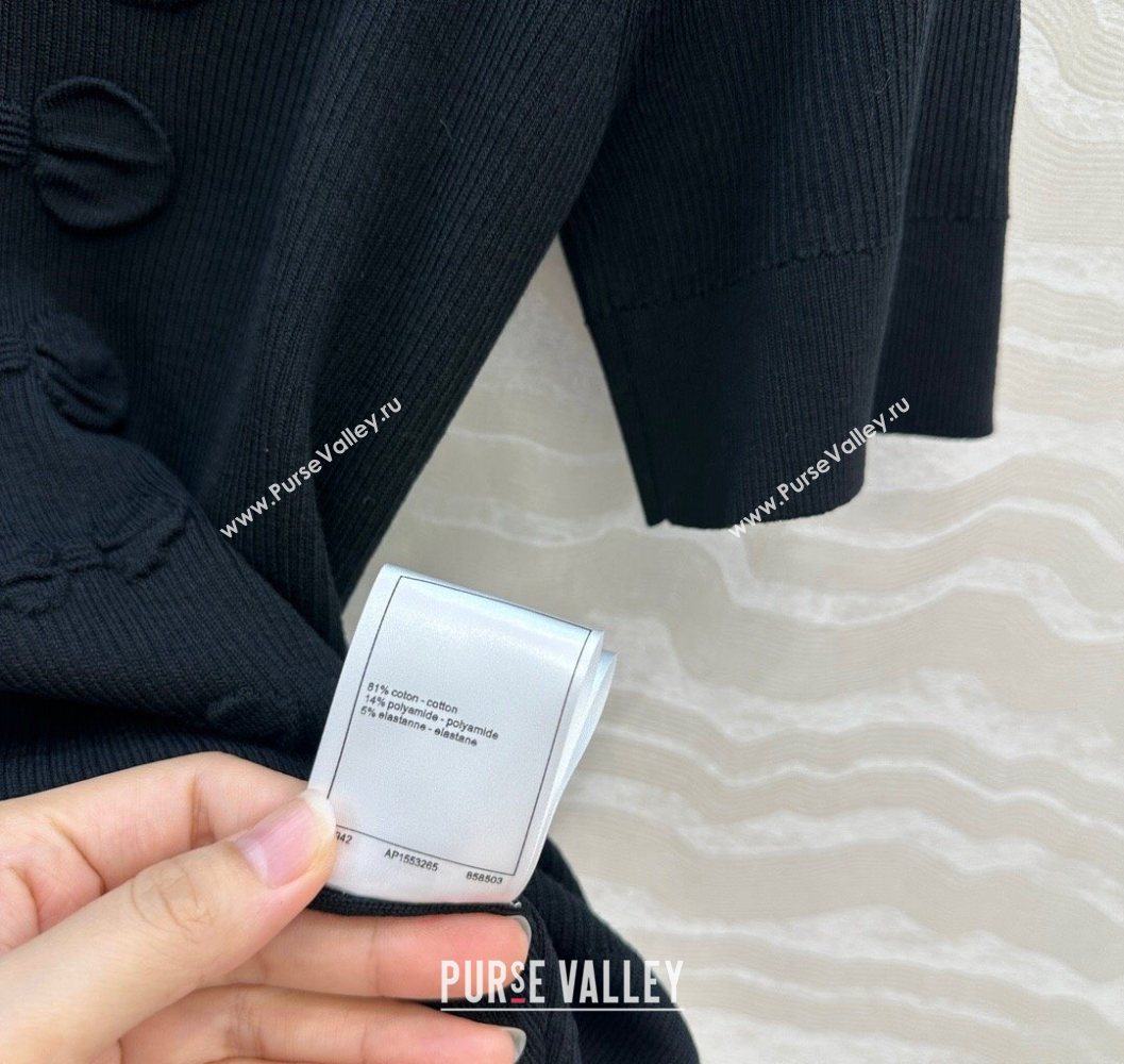 Chanel Cotton Knit Shirt with Bow Black 2025 CH101510 (QI-251015085)