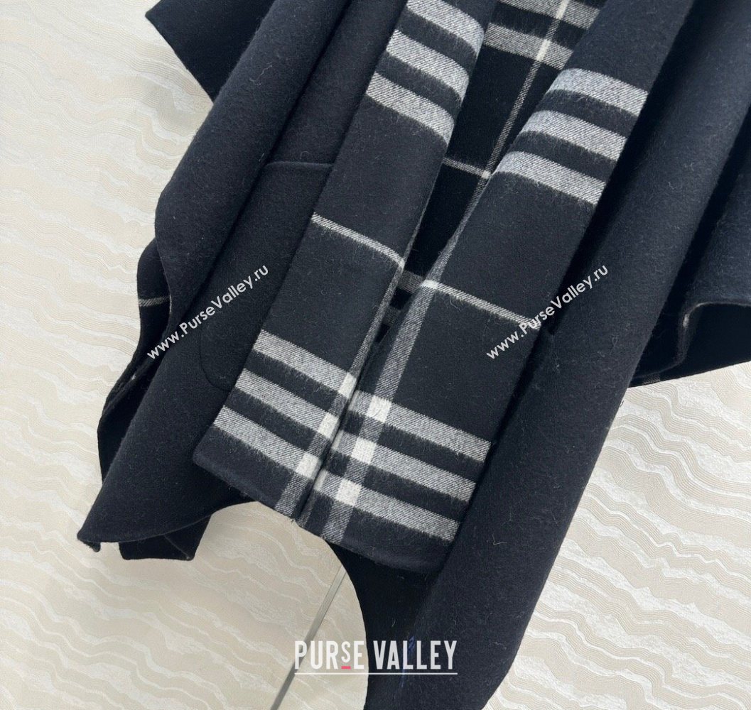Burberry Cashmere Reversible Cape 90x122cm Black 2025 1015 (QI-251015087)
