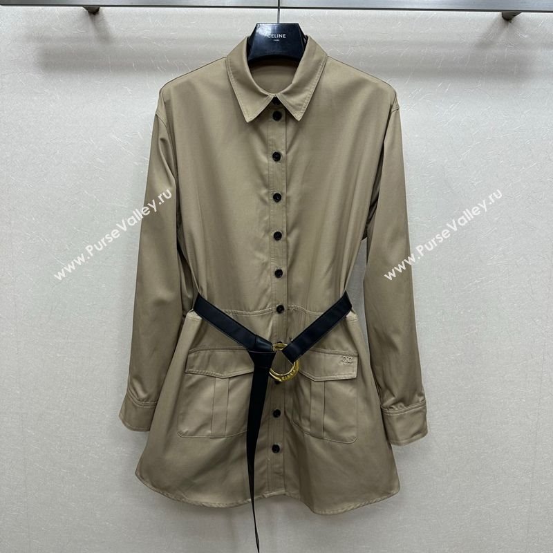 Celine Cotton Long Shirt Khaki 2025 CE110612 (QI-251106012)