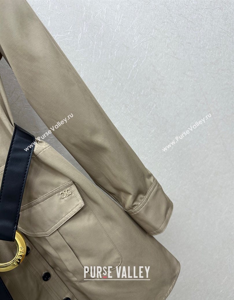 Celine Cotton Long Shirt Khaki 2025 CE110612 (QI-251106012)