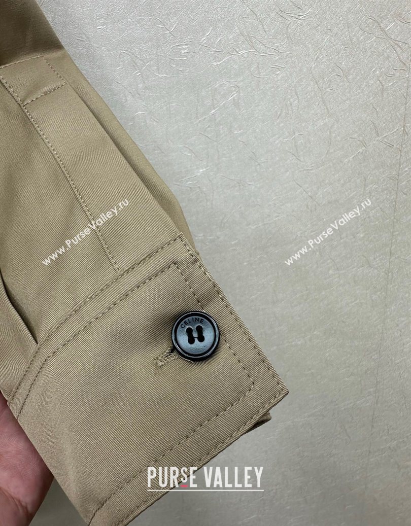 Celine Cotton Long Shirt Khaki 2025 CE110612 (QI-251106012)