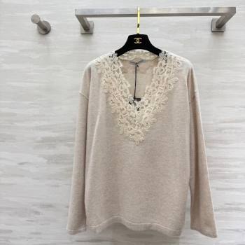 Ermanno Scervino Cashmere and Lace Top Grey 2025 ES110601 (QI-251106077)