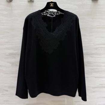 Ermanno Scervino Cashmere and Lace Top Black 2025 ES110601 (QI-251106078)
