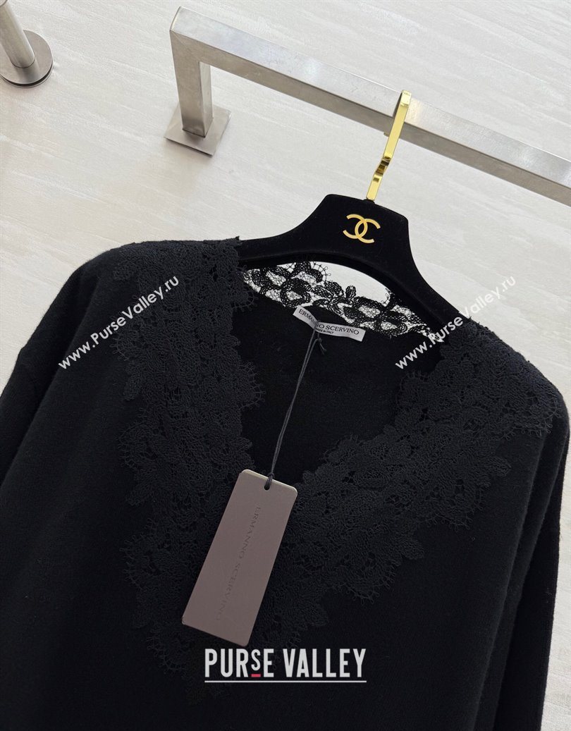 Ermanno Scervino Cashmere and Lace Top Black 2025 ES110601 (QI-251106078)