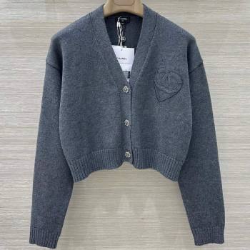 Chanel Wool Heart Cardigan Grey 2025 CH110659 (QI-251106060)