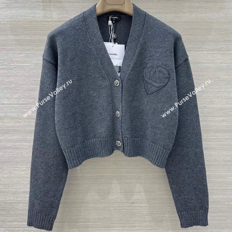 Chanel Wool Heart Cardigan Grey 2025 CH110659 (QI-251106060)