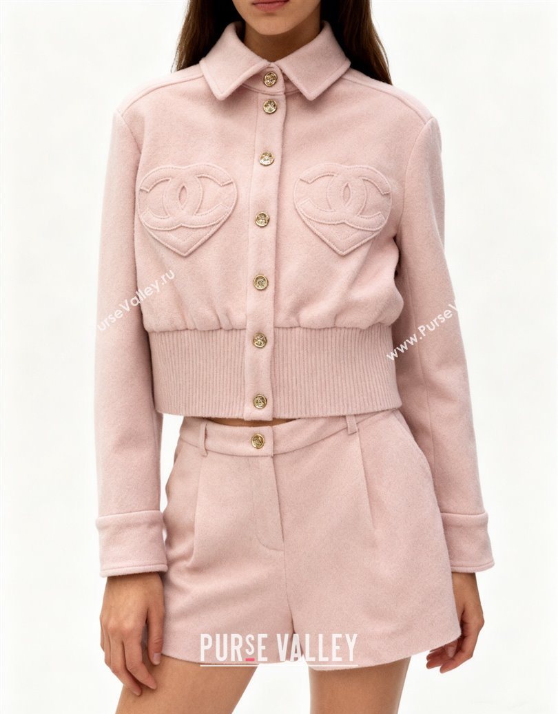 Chanel Wool Shorts with Heart Light Pink 2025 CH110686 (QI-251106087)