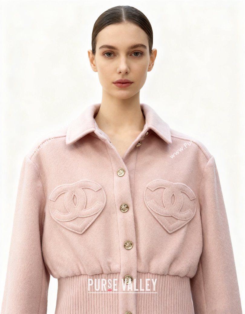 Chanel Wool Short Jacket with Heart Light Pink 2025 CH110686 (QI-251106086)