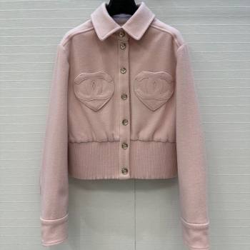 Chanel Wool Short Jacket with Heart Light Pink 2025 CH110686 (QI-251106086)