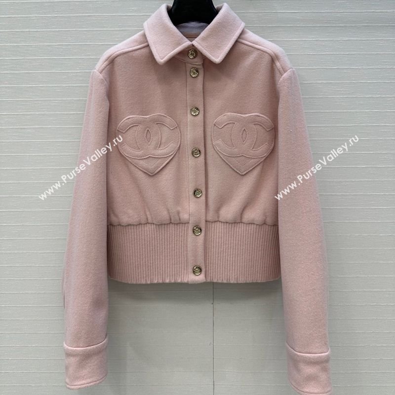 Chanel Wool Short Jacket with Heart Light Pink 2025 CH110686 (QI-251106086)