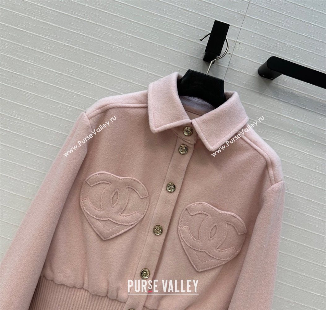 Chanel Wool Short Jacket with Heart Light Pink 2025 CH110686 (QI-251106086)