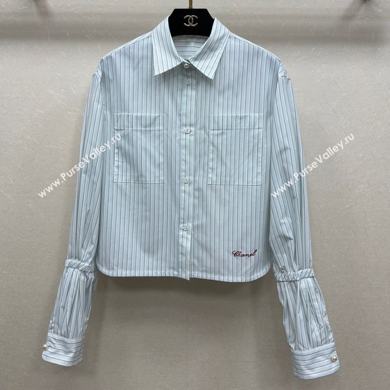 Chanel Cotton Striped Shirt Blue 2025 CH110669 (QI-251106069)