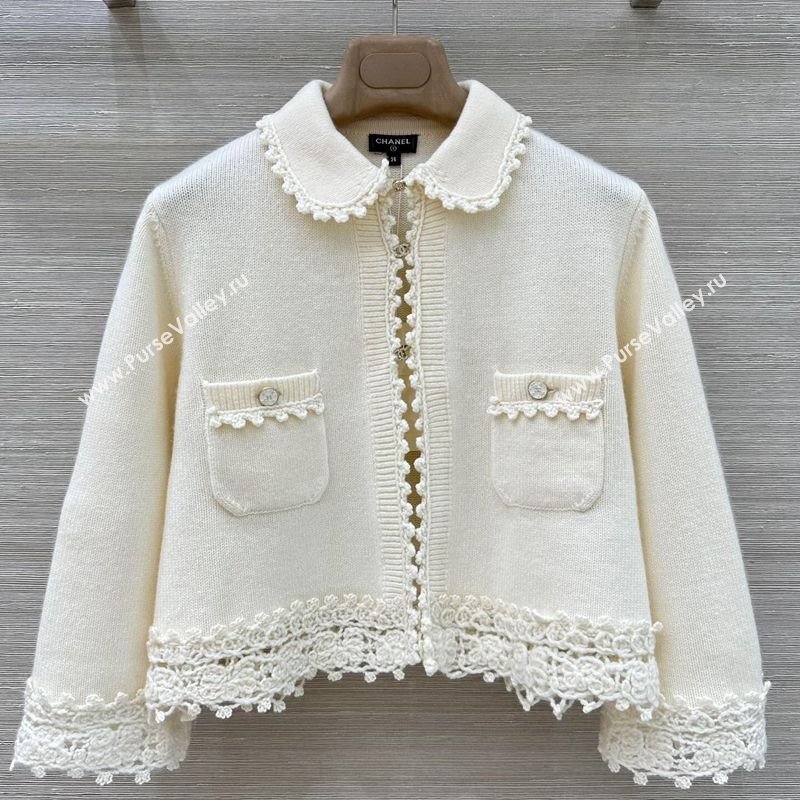 Chanel Knit and Crochet Cardigan and Skirt Set White 2025 CH110659 (QI-251106059)