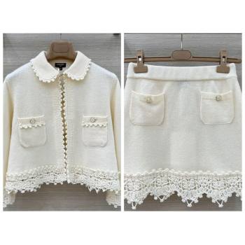 Chanel Knit and Crochet Cardigan and Skirt Set White 2025 CH110659 (QI-251106059)