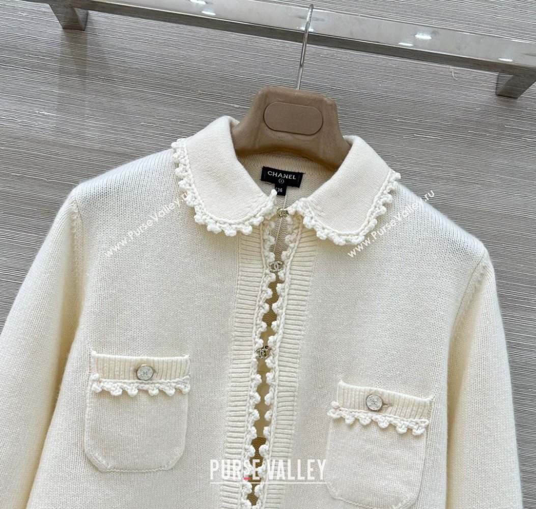 Chanel Knit and Crochet Cardigan and Skirt Set White 2025 CH110659 (QI-251106059)