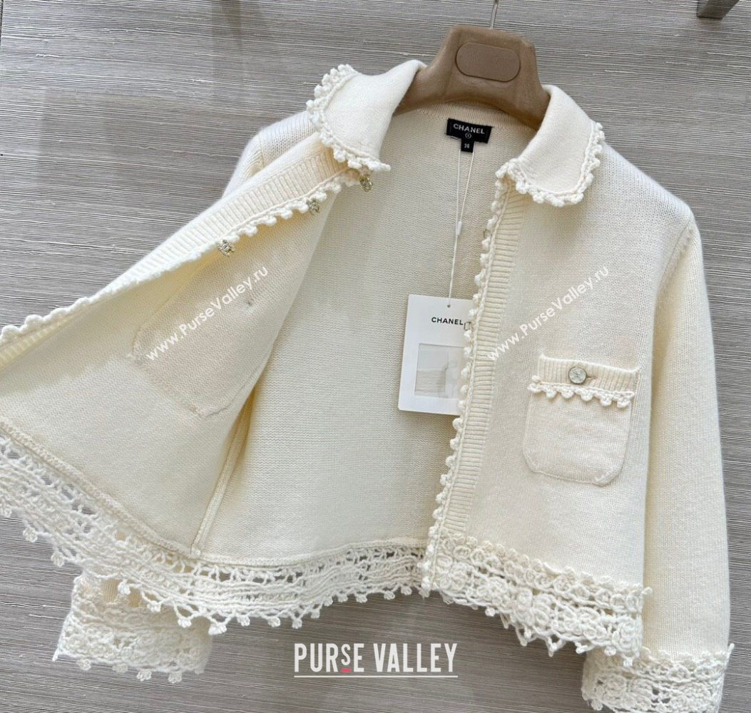 Chanel Knit and Crochet Cardigan and Skirt Set White 2025 CH110659 (QI-251106059)
