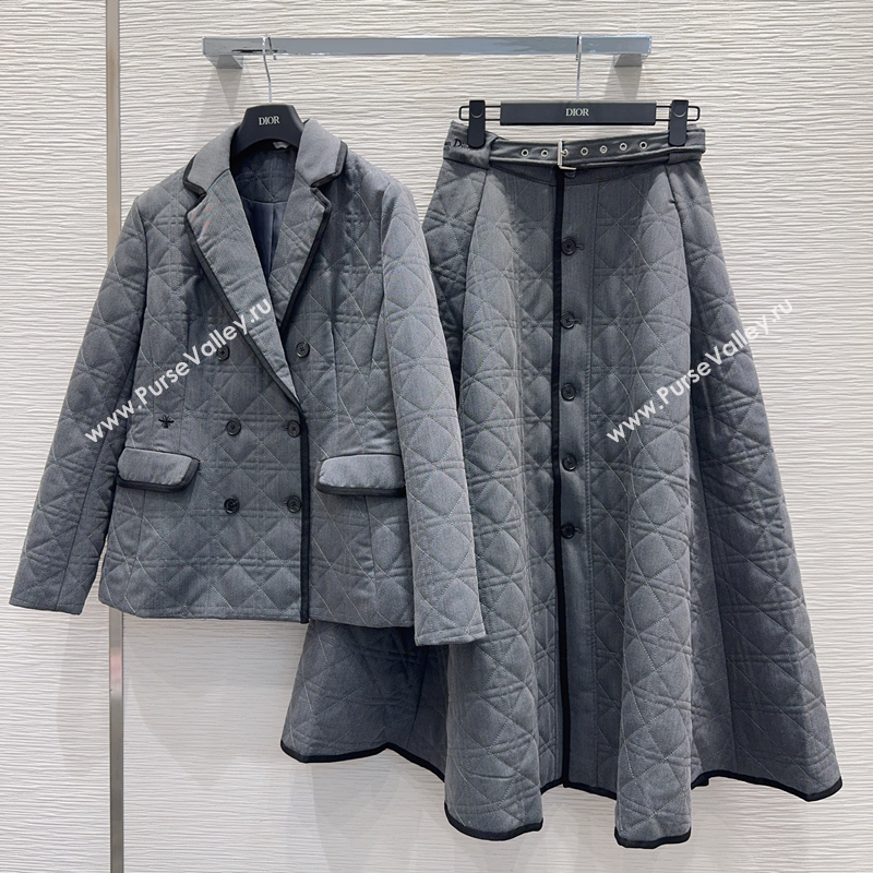 Dior Oblique Padded Jacket and Skirt Grey 2025 DR110641 (QI-251106041)