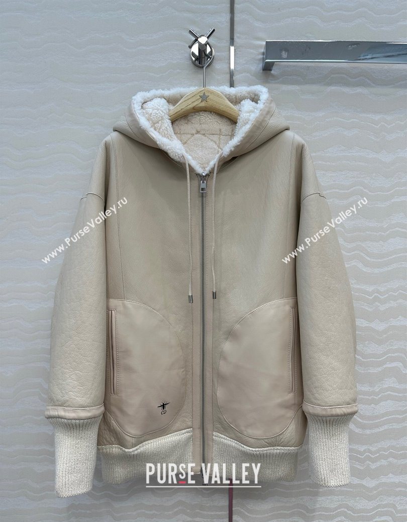 Dior Cashmere and Lambskin Leather Reversible Jacket White 2025 DR110501 (QI-251106100)