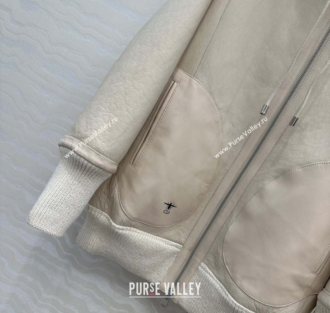 Dior Cashmere and Lambskin Leather Reversible Jacket White 2025 DR110501 (QI-251106100)