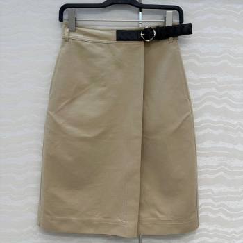 Bottega Veneta Cotton Skirt with Lambskin Leather Belt Khaki 2025 1106 (QI-251106092)