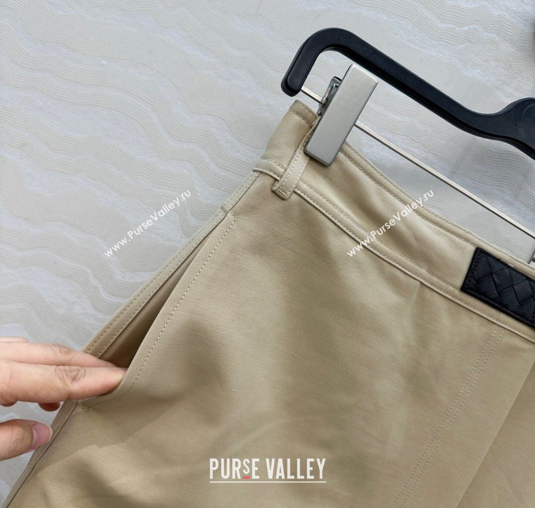 Bottega Veneta Cotton Skirt with Lambskin Leather Belt Khaki 2025 1106 (QI-251106092)