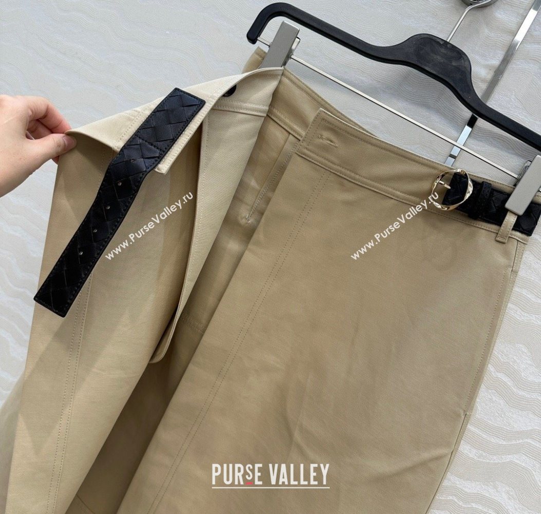 Bottega Veneta Cotton Skirt with Lambskin Leather Belt Khaki 2025 1106 (QI-251106092)