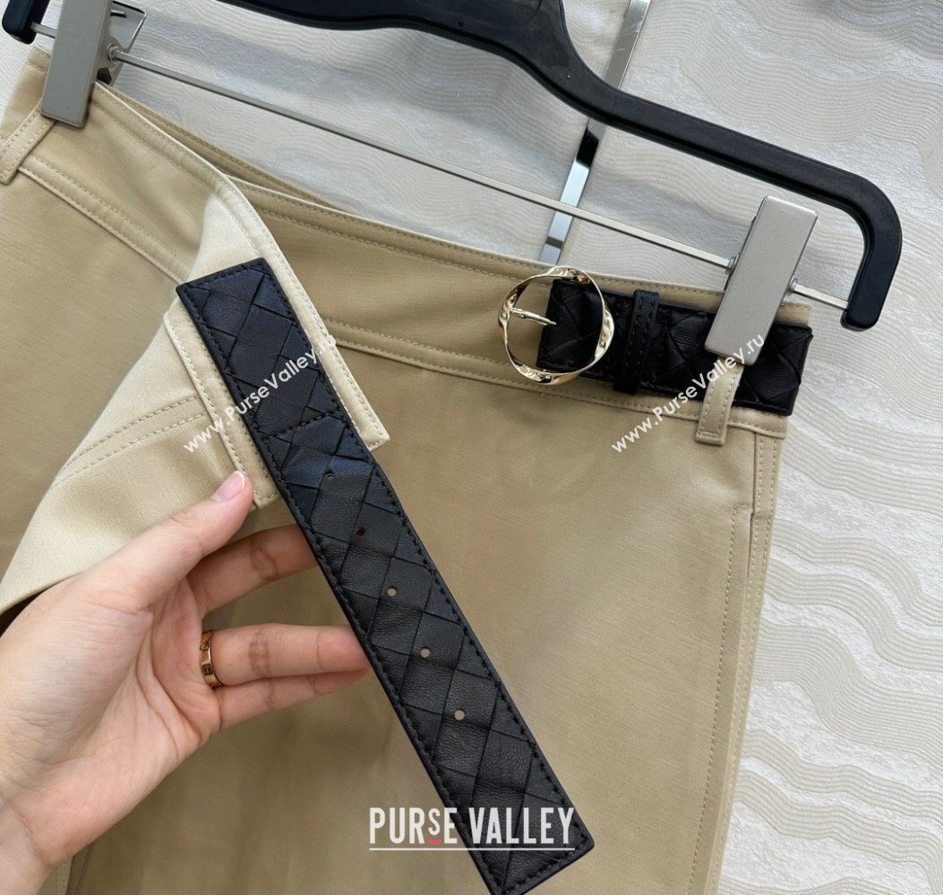 Bottega Veneta Cotton Skirt with Lambskin Leather Belt Khaki 2025 1106 (QI-251106092)