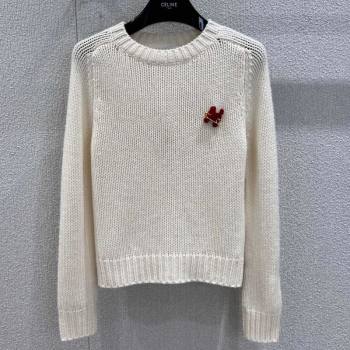 Celine Cashmere Sweater with Pin Logo White 2025 CE110507 (QI-251106107)