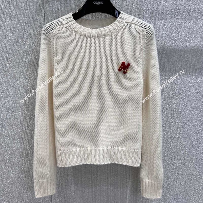 Celine Cashmere Sweater with Pin Logo White 2025 CE110507 (QI-251106107)