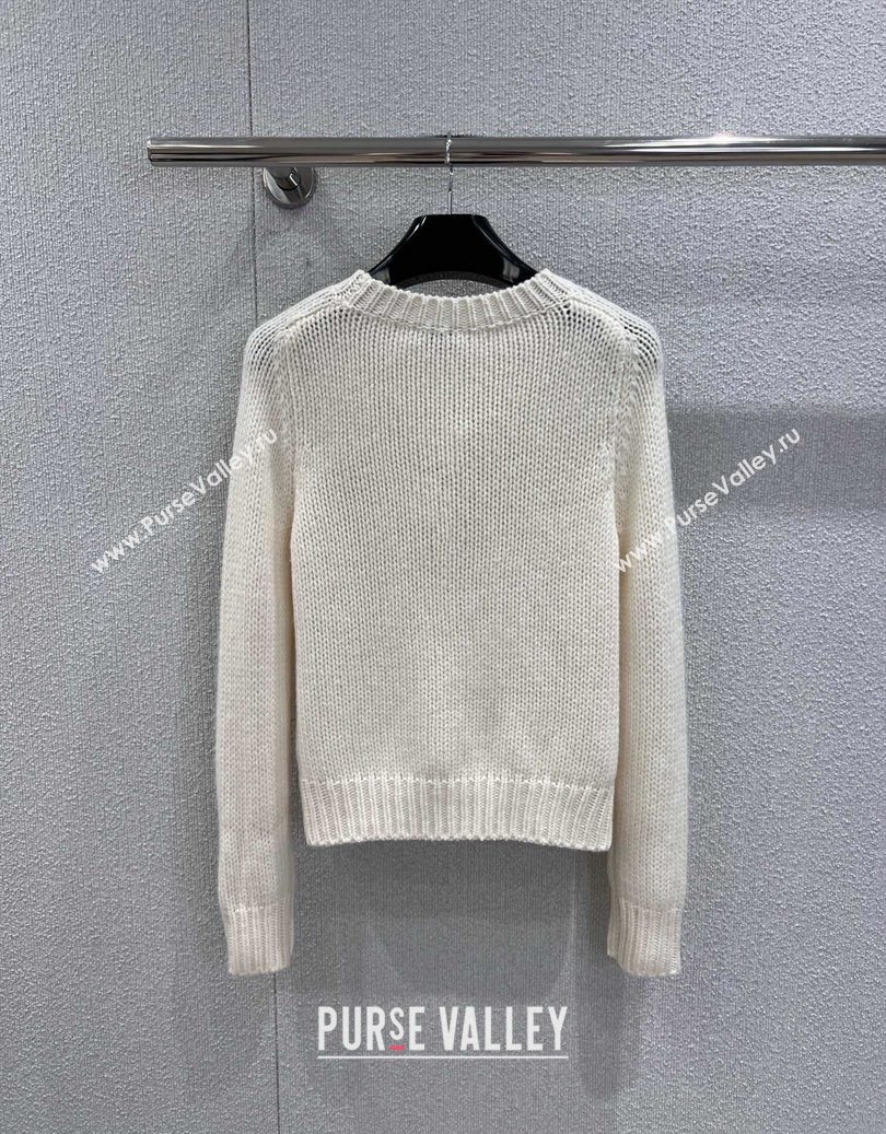 Celine Cashmere Sweater with Pin Logo White 2025 CE110507 (QI-251106107)