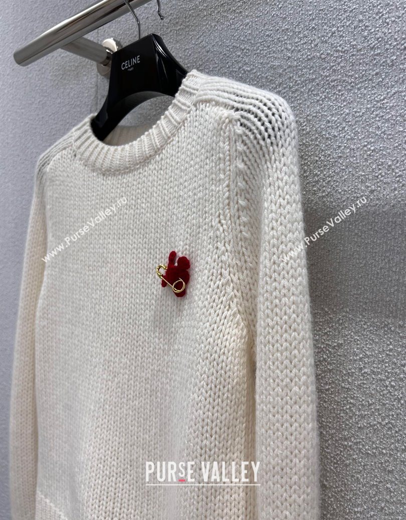 Celine Cashmere Sweater with Pin Logo White 2025 CE110507 (QI-251106107)