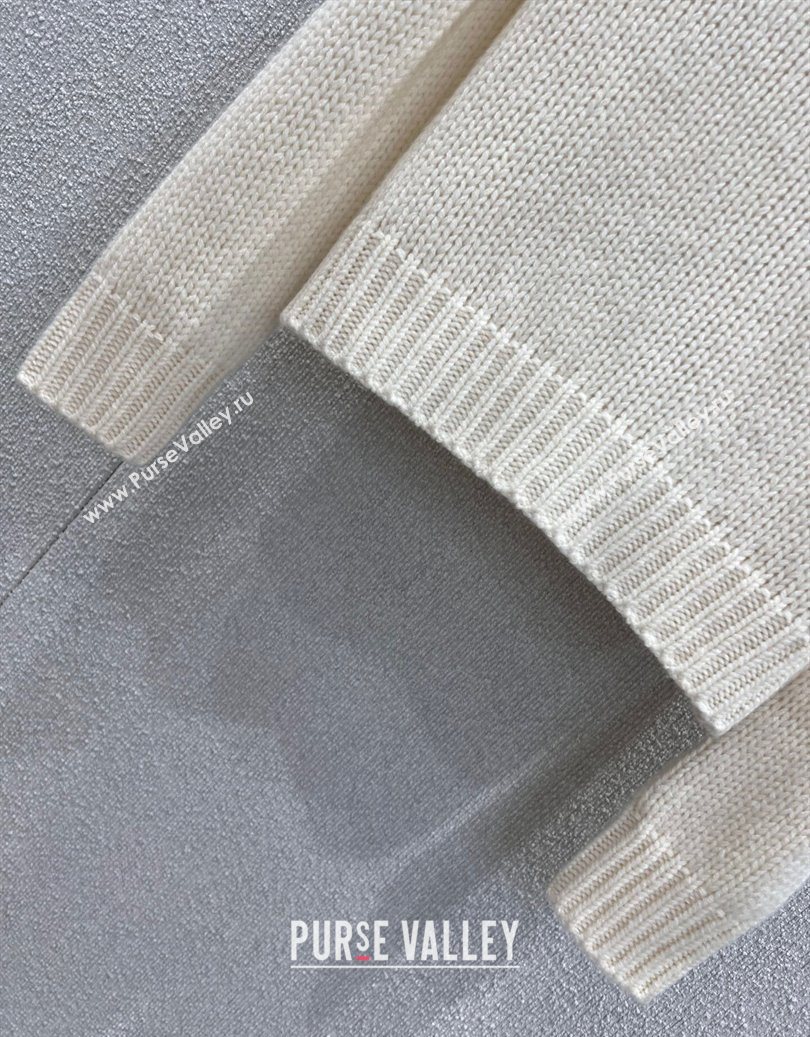 Celine Cashmere Sweater with Pin Logo White 2025 CE110507 (QI-251106107)