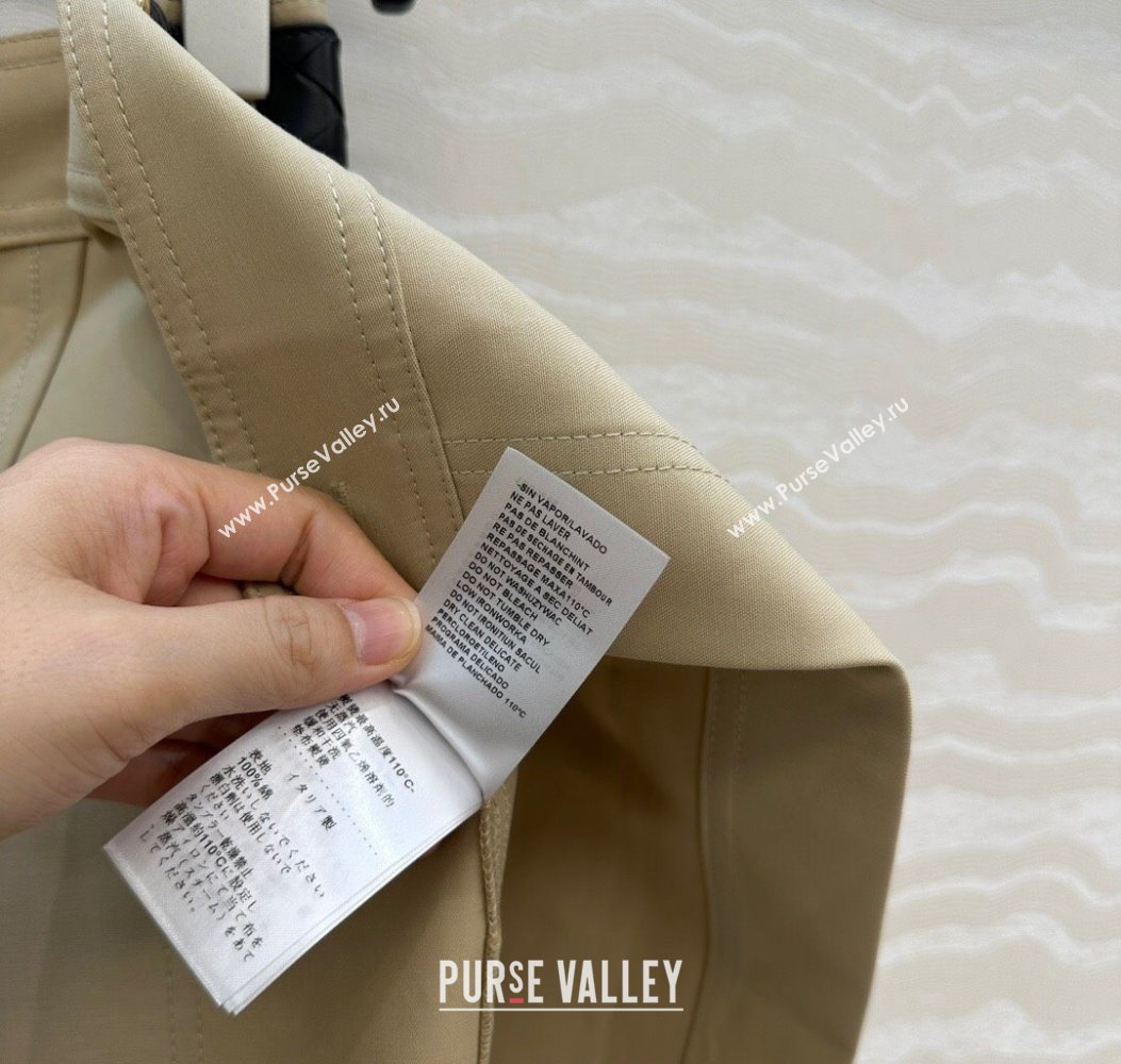 Bottega Veneta Cotton Skirt with Lambskin Leather Belt Khaki 2025 1106 (QI-251106092)