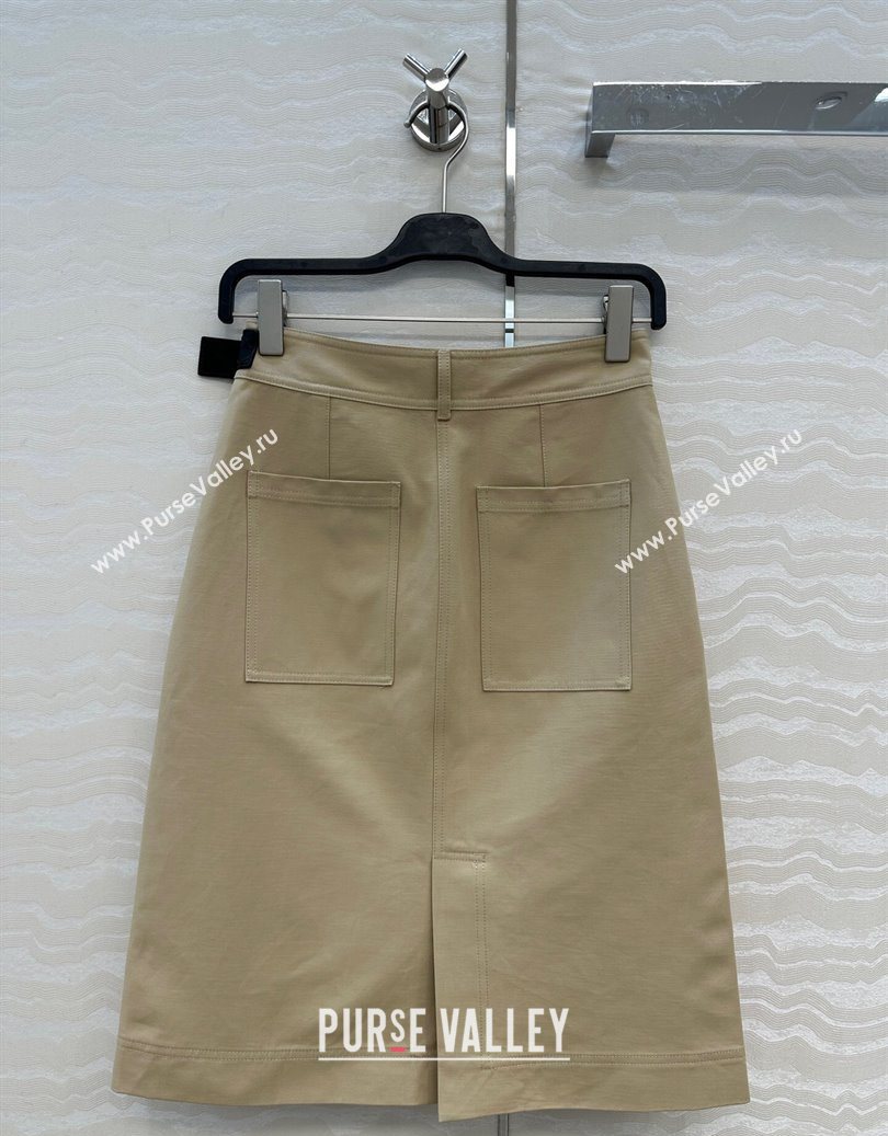 Bottega Veneta Cotton Skirt with Lambskin Leather Belt Khaki 2025 1106 (QI-251106092)