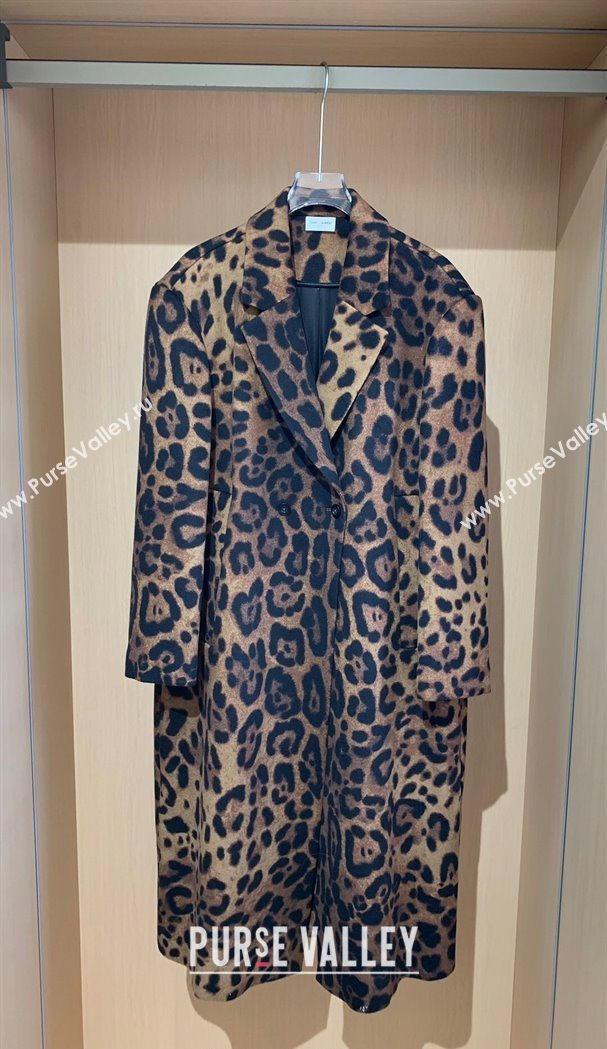 Saint Laurent Leopard Print Cashmere Wool Coat Brown 2025 YSL110601 (QI-251106109)