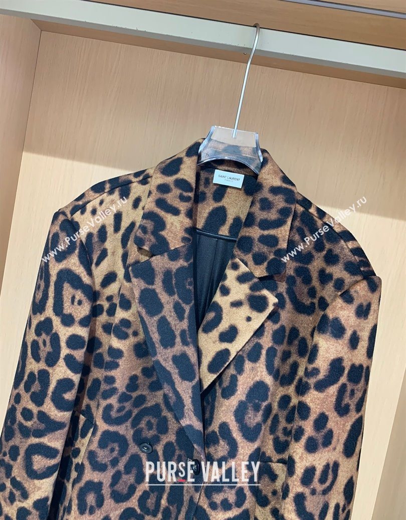 Saint Laurent Leopard Print Cashmere Wool Coat Brown 2025 YSL110601 (QI-251106109)