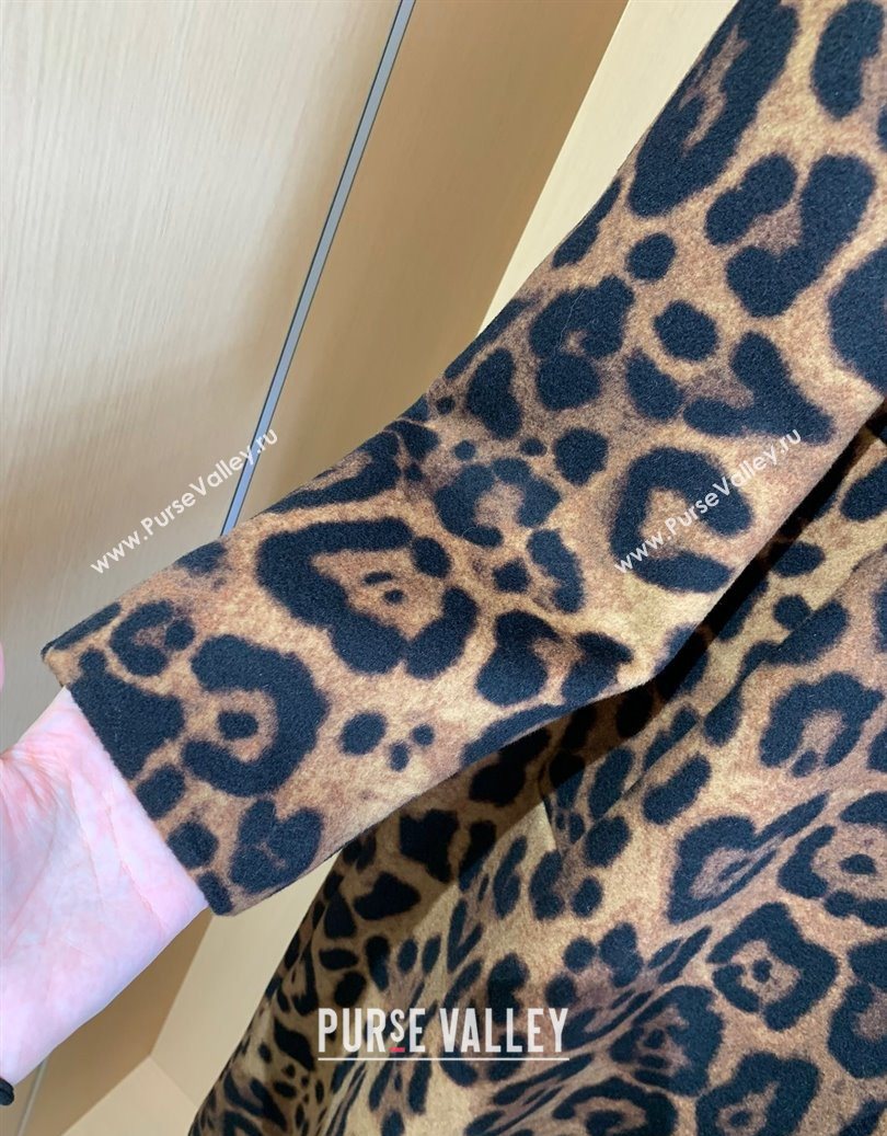 Saint Laurent Leopard Print Cashmere Wool Coat Brown 2025 YSL110601 (QI-251106109)