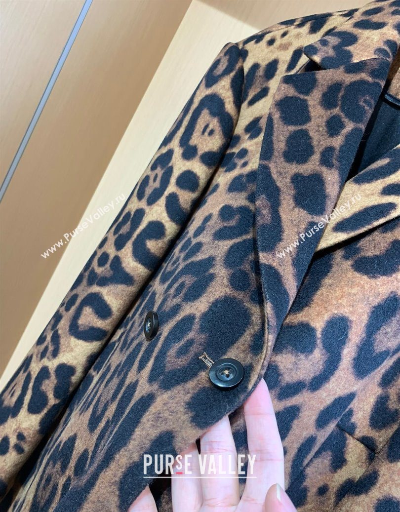 Saint Laurent Leopard Print Cashmere Wool Coat Brown 2025 YSL110601 (QI-251106109)