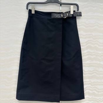 Bottega Veneta Cotton Skirt with Lambskin Leather Belt Black 2025 1106 (QI-251106093)