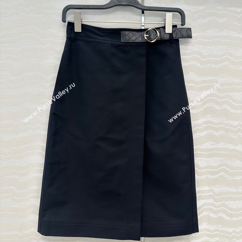 Bottega Veneta Cotton Skirt with Lambskin Leather Belt Black 2025 1106 (QI-251106093)