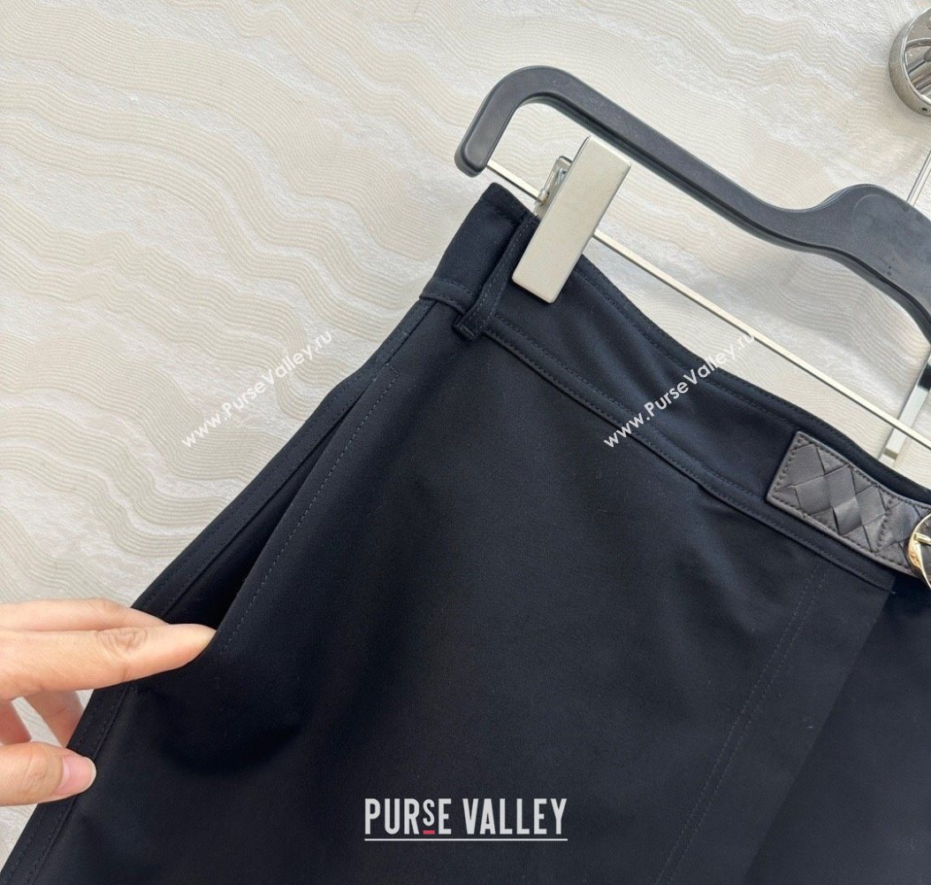 Bottega Veneta Cotton Skirt with Lambskin Leather Belt Black 2025 1106 (QI-251106093)