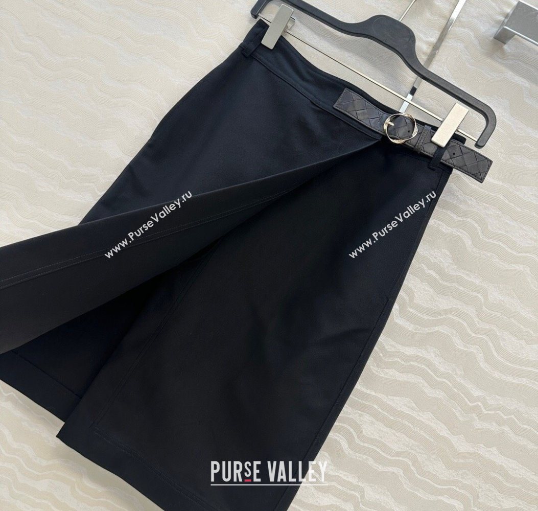 Bottega Veneta Cotton Skirt with Lambskin Leather Belt Black 2025 1106 (QI-251106093)